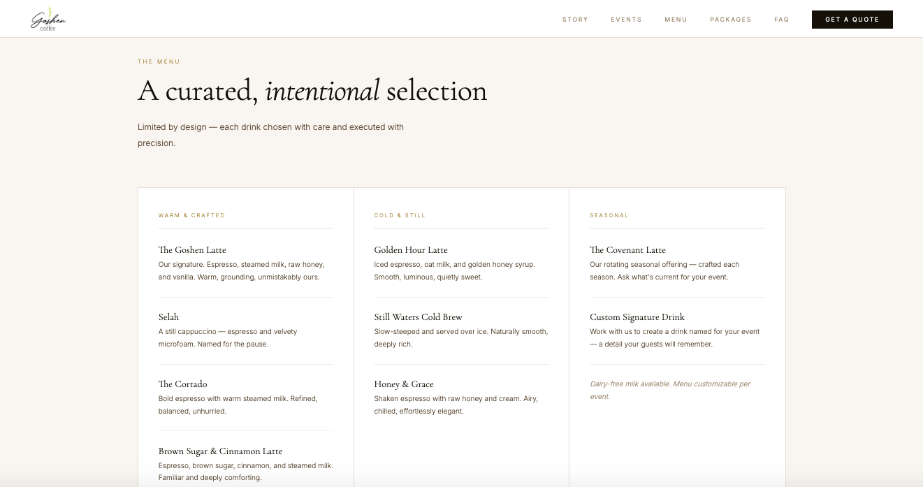 Goshen Coffee website